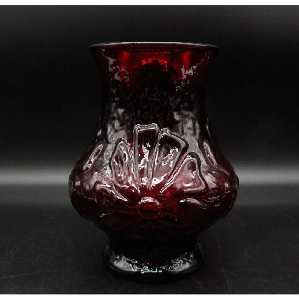 Vintage Anchor Hocking Rainflower Royal Ruby Red Flower Vase